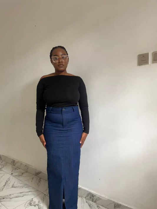Thea Maxi Denim Skirt with Front Slit