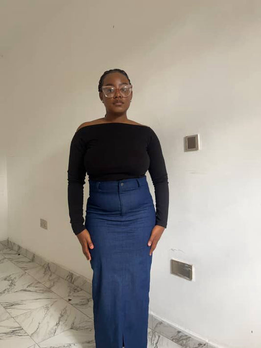 Thea Maxi Denim Skirt with Front Slit